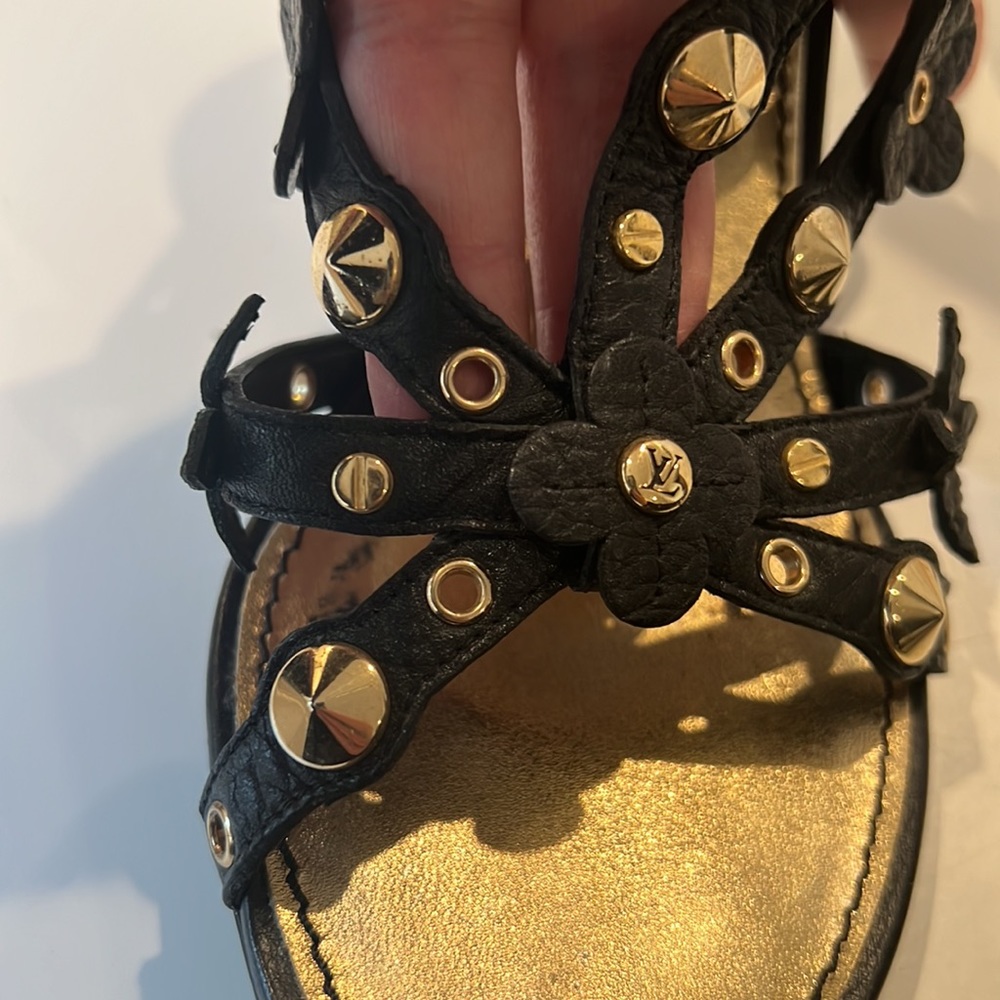 Louis Vuitton Black/Gold Wedge Sandals - Picture 10 of 15